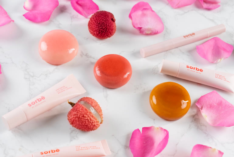 Ladurée x Sorbé rose lychee treats with lychees and rose petals